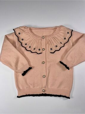Vintage Style Blush Pink Knit Cardigan Statement Collar Toddler Girls Sweater